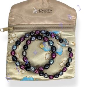 Honora Pearl Necklace Dark Peacock & Plum Freshwater Pearls Sterling Silver 925